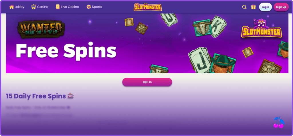 Slotmonster Casino daglige gratisspinn
